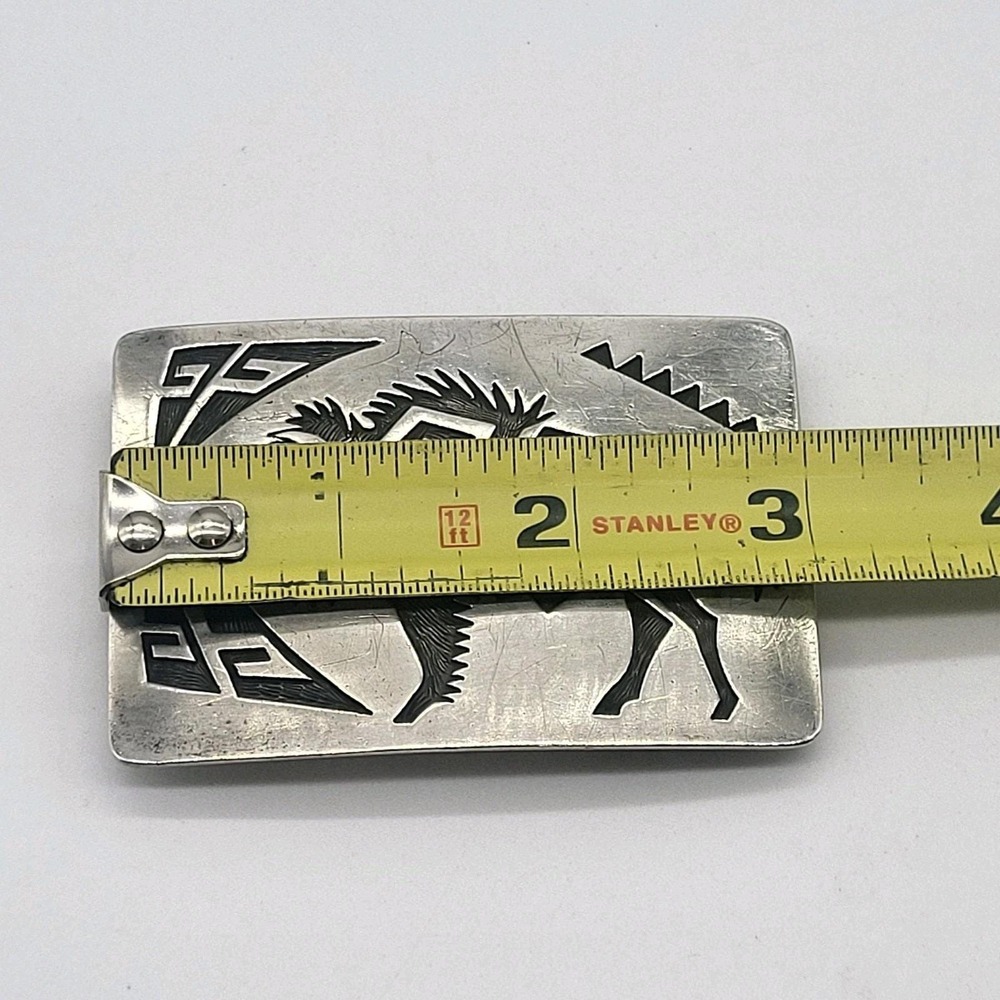 Navajo Artist Montano Gibbson "GIBB" Sterling Silver Etched Buffalo Belt Buckle - Picture 14 of 16
